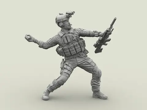 US NAVY SEAL SCAR Mk.20 Sniper throwing an M18